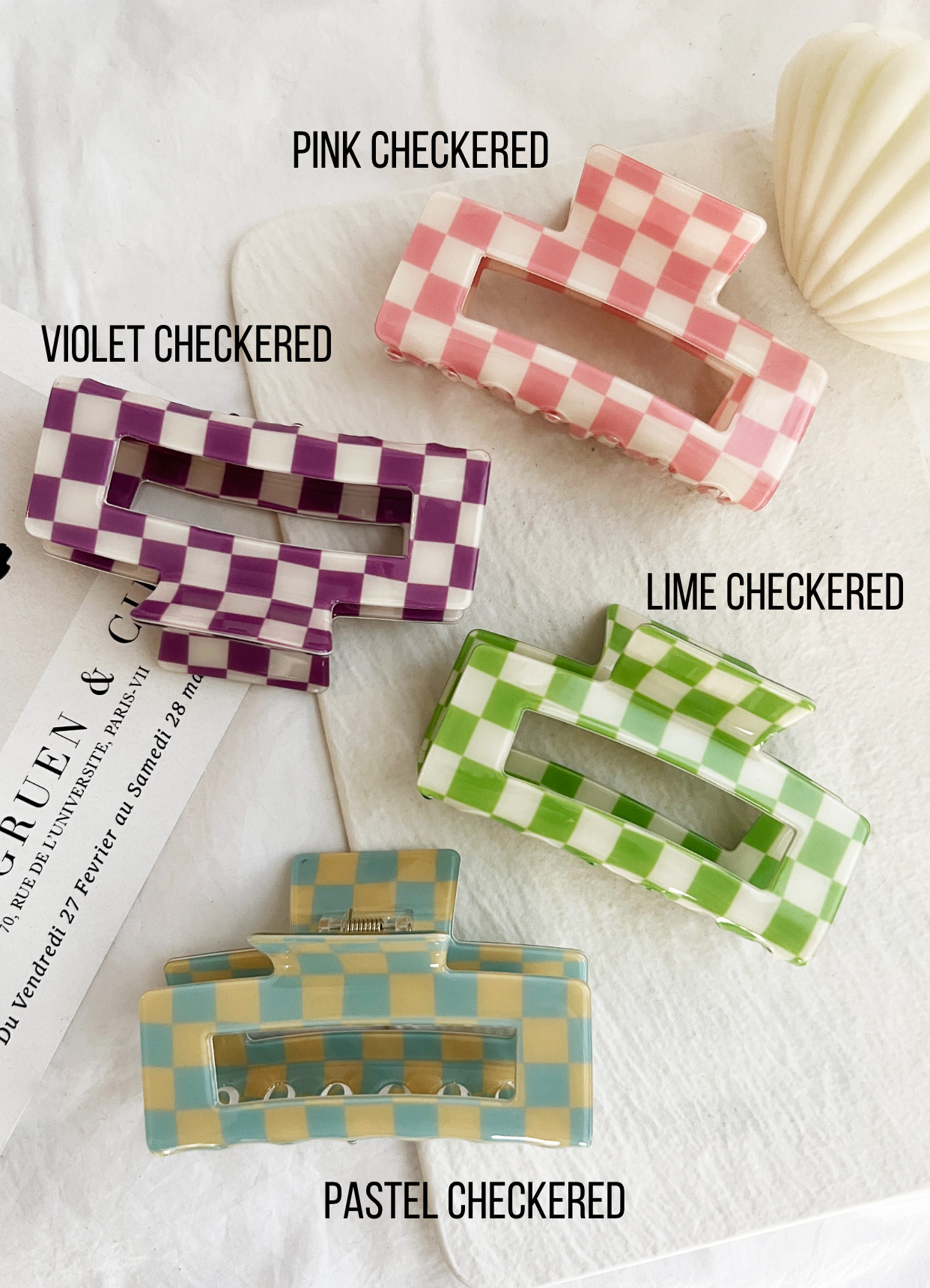 Jumbo Checkered Hair Clips