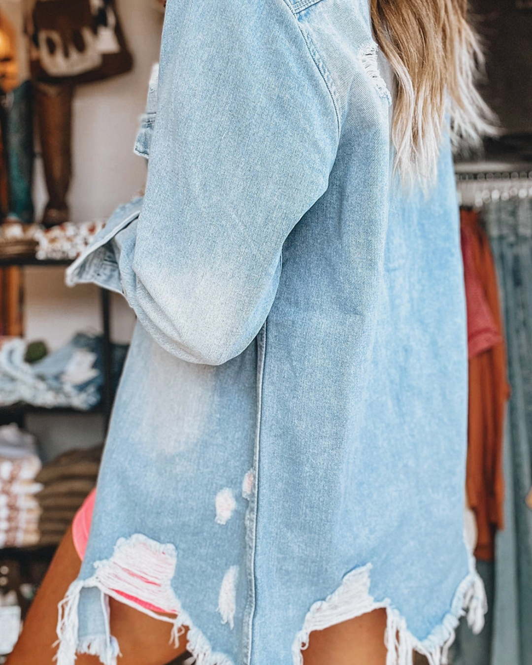 Mineral Wash Frayed Denim Jacket