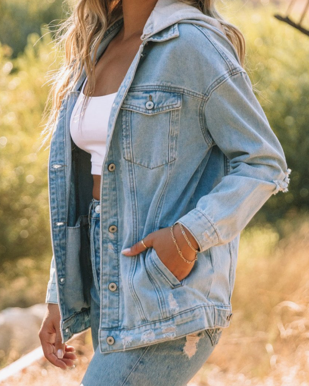 Denim Distressed Hooded Jacket