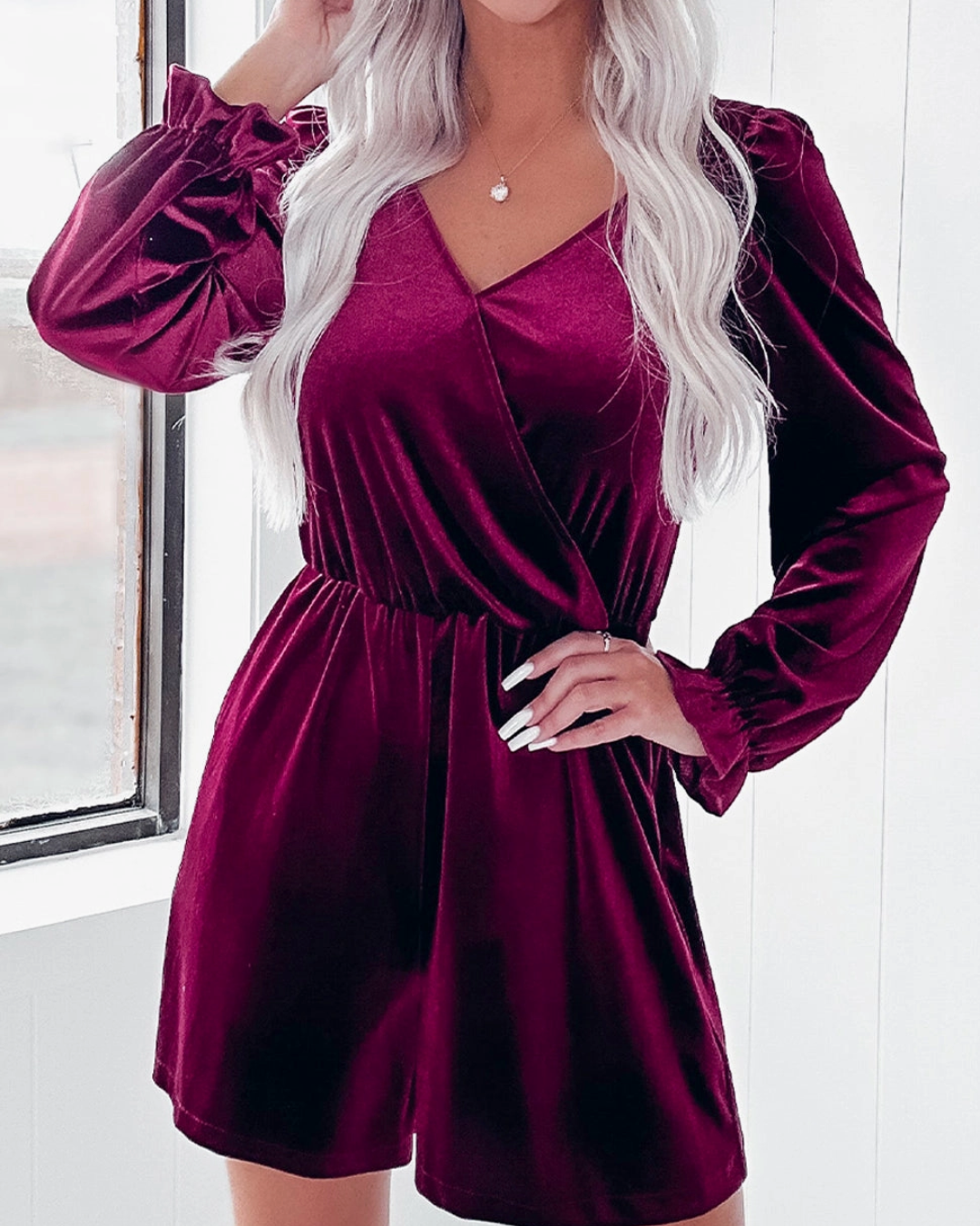 Velvet Long Sleeve Romper~IN STOCK