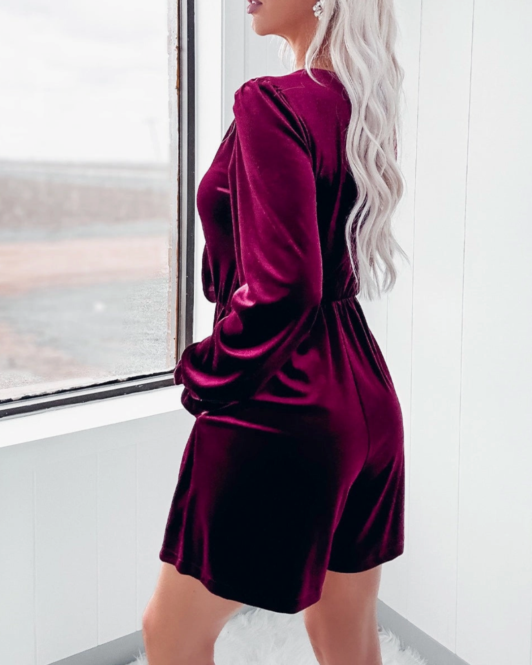 Velvet Long Sleeve Romper~IN STOCK