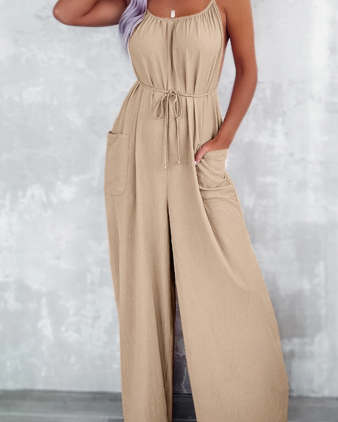 Wide Leg Tie Up Jumpsuit