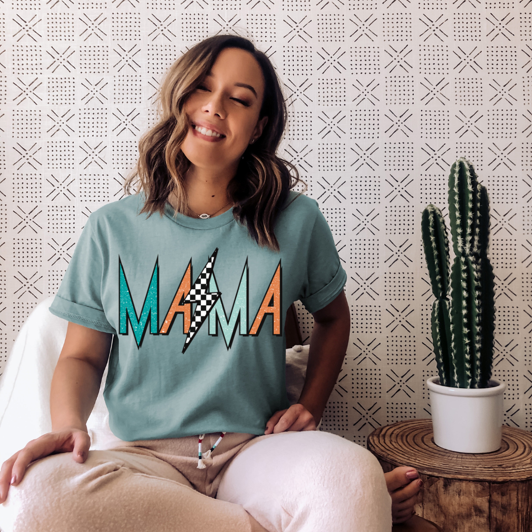 Mama~Checkered Lightning Tee