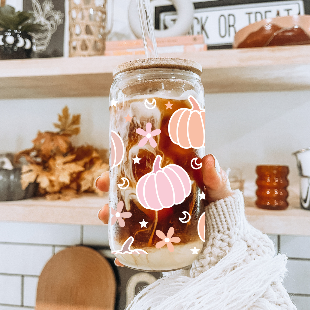 Pink Pumpkin Glass Can