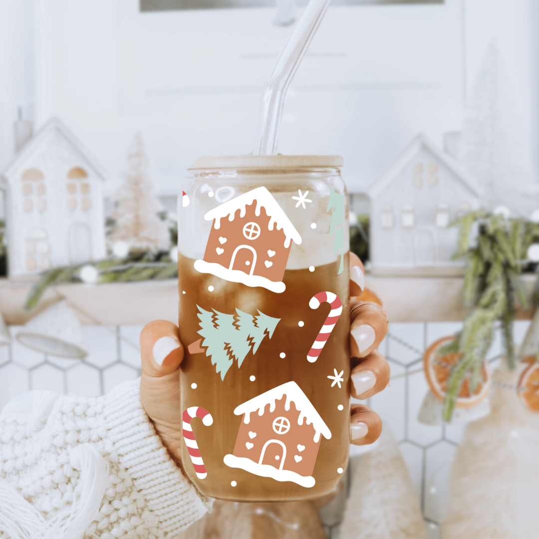 Gingerbread House & Candy Can Glass Can