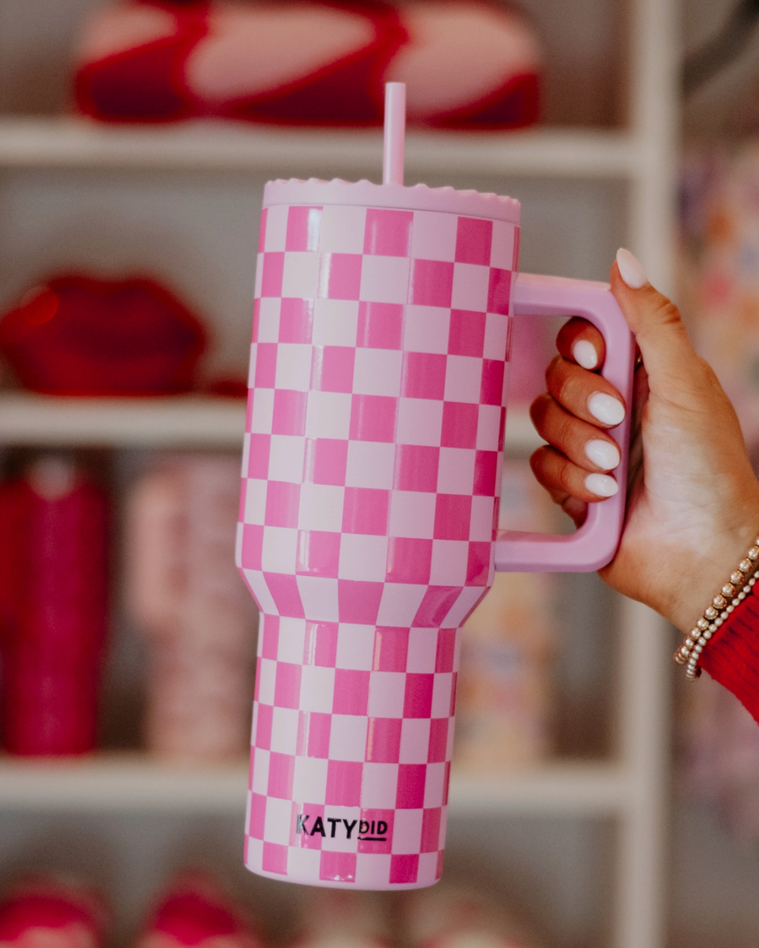 Pink Checkered Tumbler