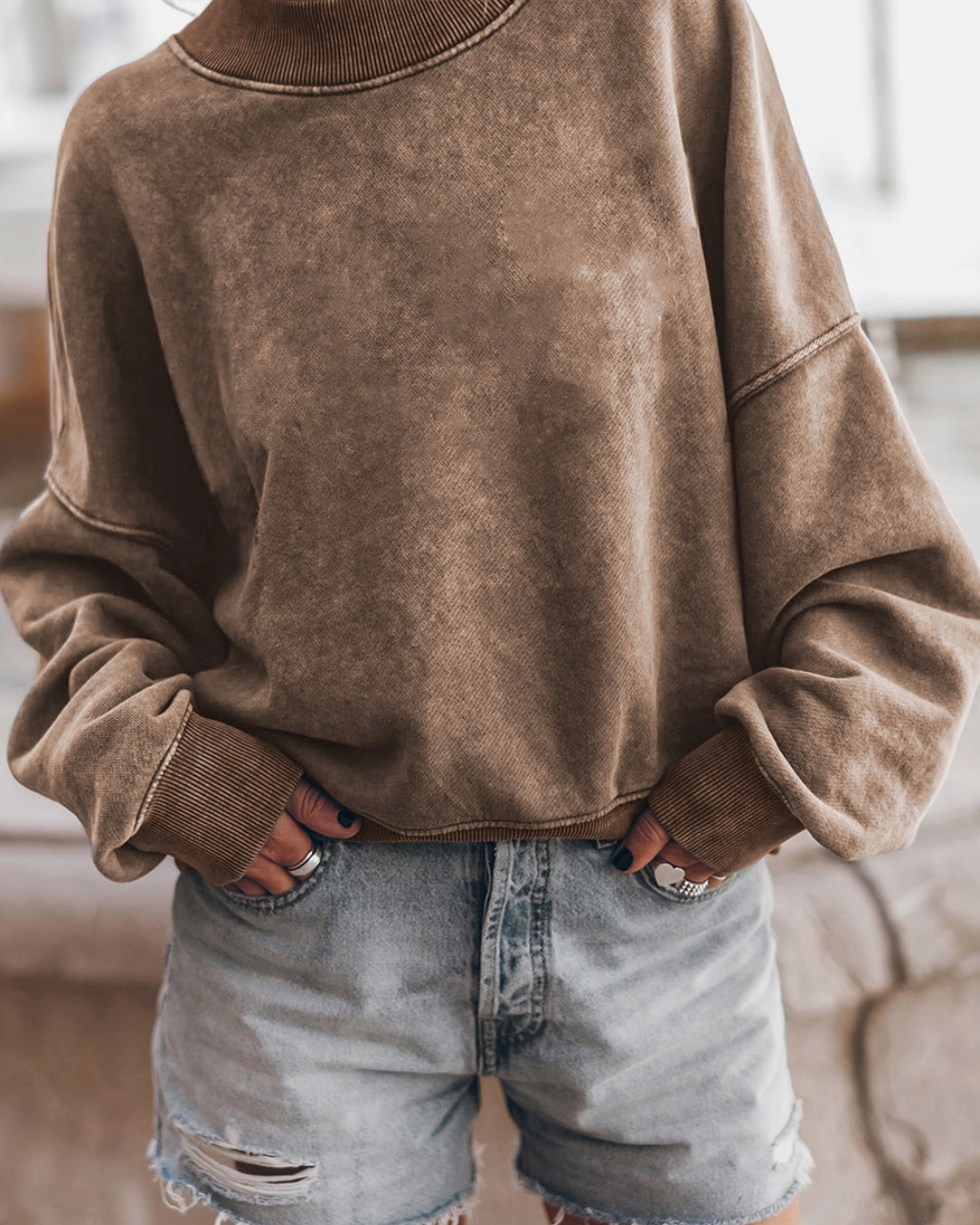 The Mineral Wash Oversized Sweater-Khaki~IN STOCK