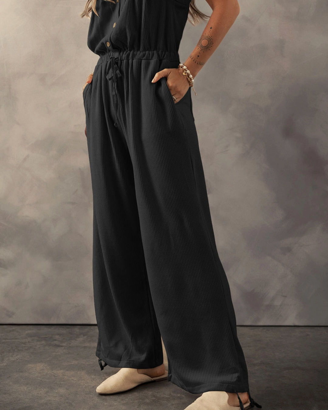 Button Up Textured Jumpsuit