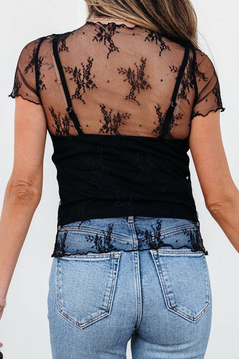Floral Mesh Short Sleeve Summer Blouse