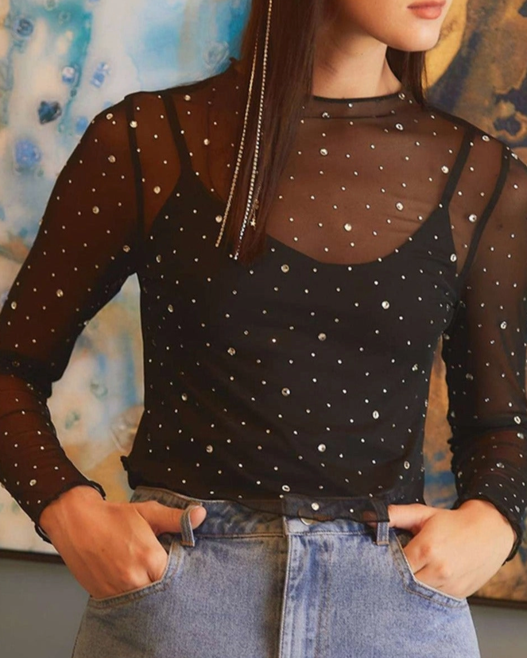 Rhinstone Mesh Top