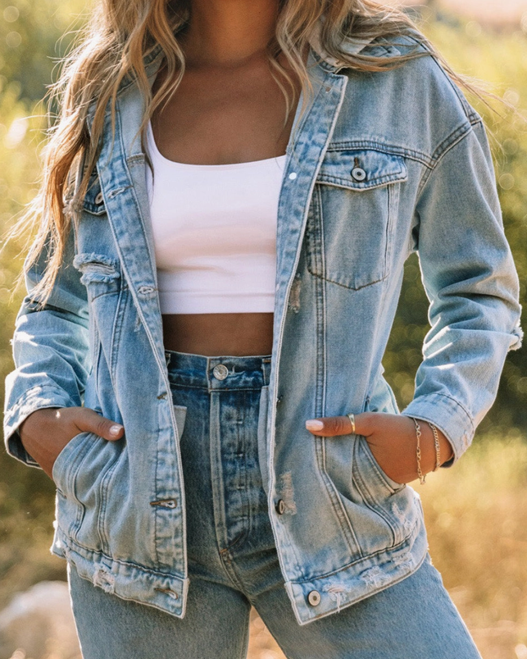 Denim Distressed Hooded Jacket