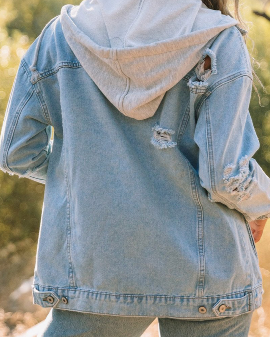 Denim Distressed Hooded Jacket