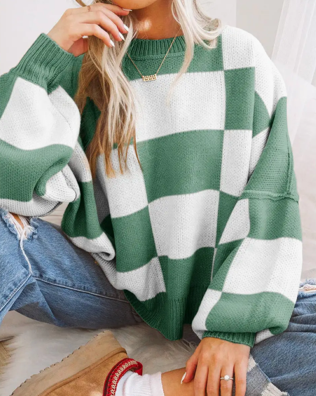 Checkered Reverse Seam Sweater~IN STOCK