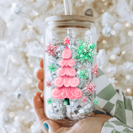Pastel Christmas Tree Glass Can