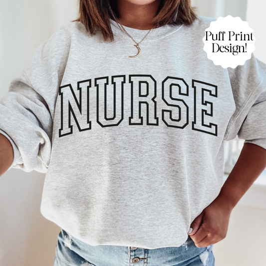 Embossed Varsity Nurse Crewneck