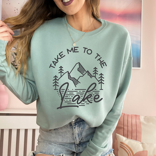 Take Me To The Lake Crewneck~Dusty Blue