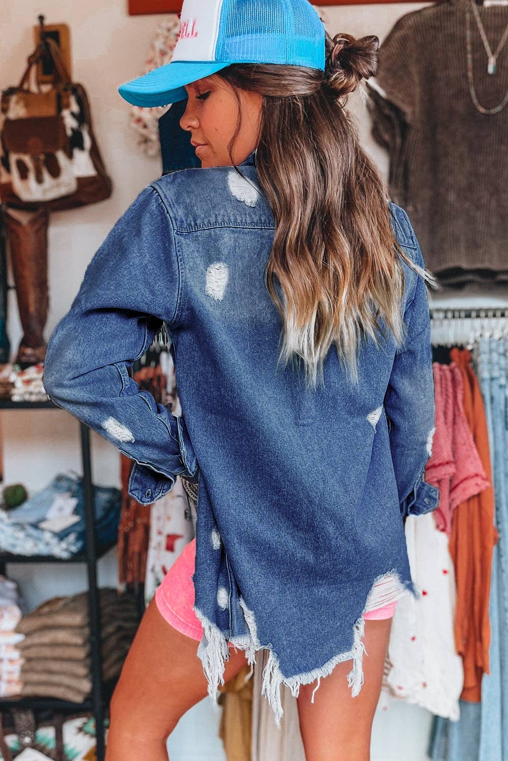 Mineral Wash Distressed Denim Jacket