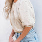 Rhinestone Pearl Puff Sleeve Top