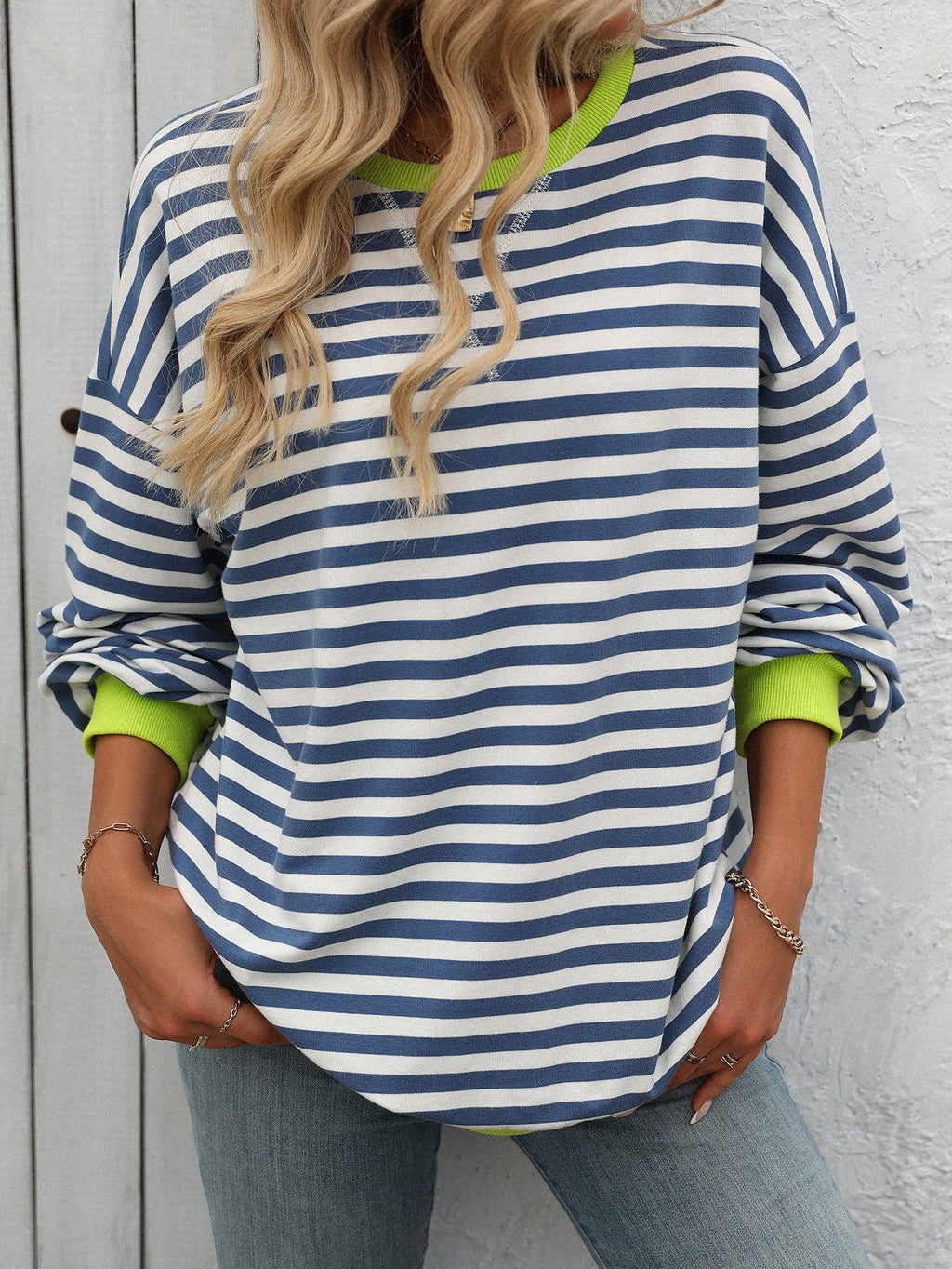 Trendy Striped Sweatshirt~Dark Blue