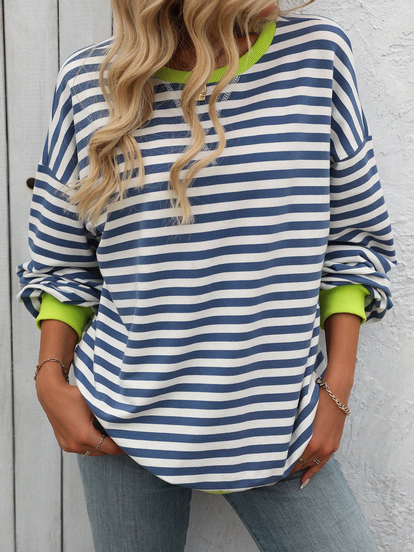 Trendy Striped Sweatshirt~Dark Blue