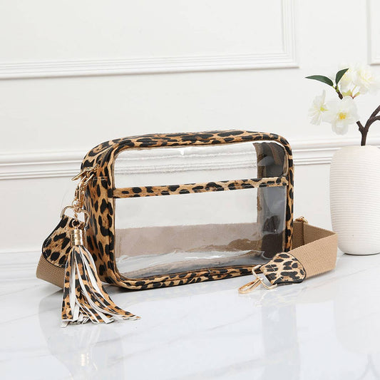 Clear Crossbody Bag~Cheetah & Dusty Pink