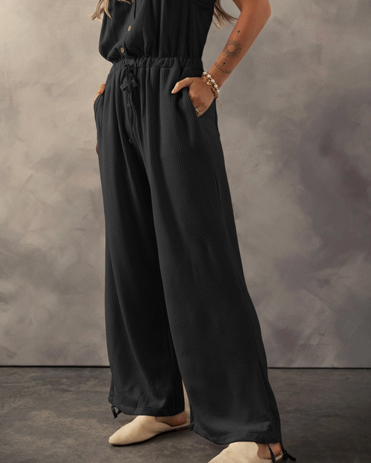 Button Up Textured Jumpsuit