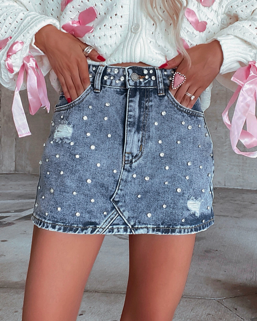 Rhinstone Denim Skirt