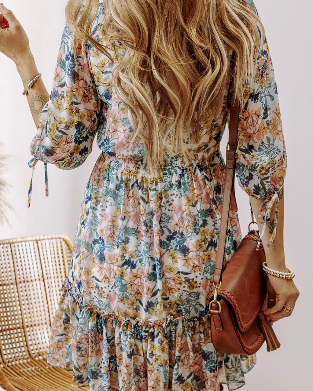 Floral Ruffle V-Neck Dress