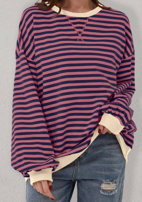 Trendy Striped Sweatshirt~Dark Red