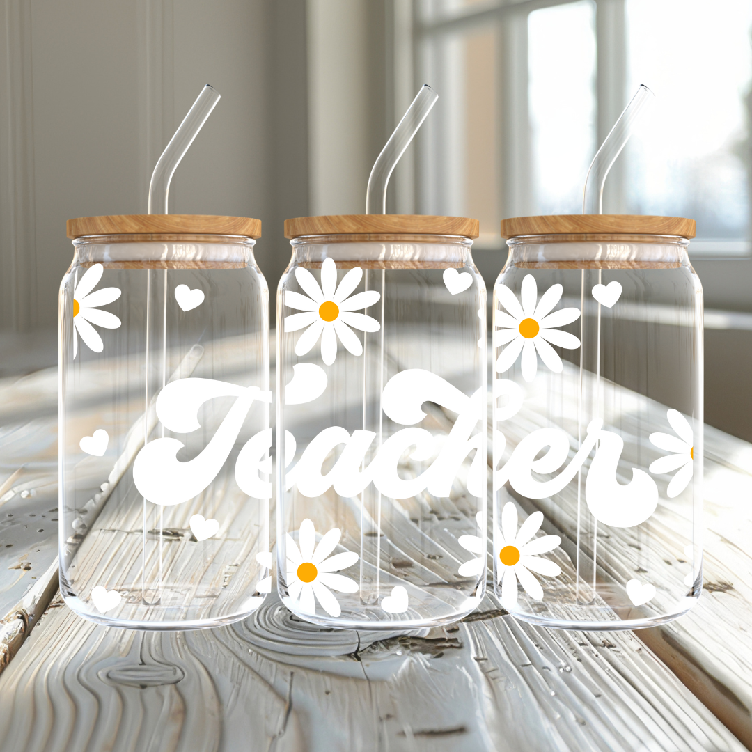 Daisy Teacher Glass Can