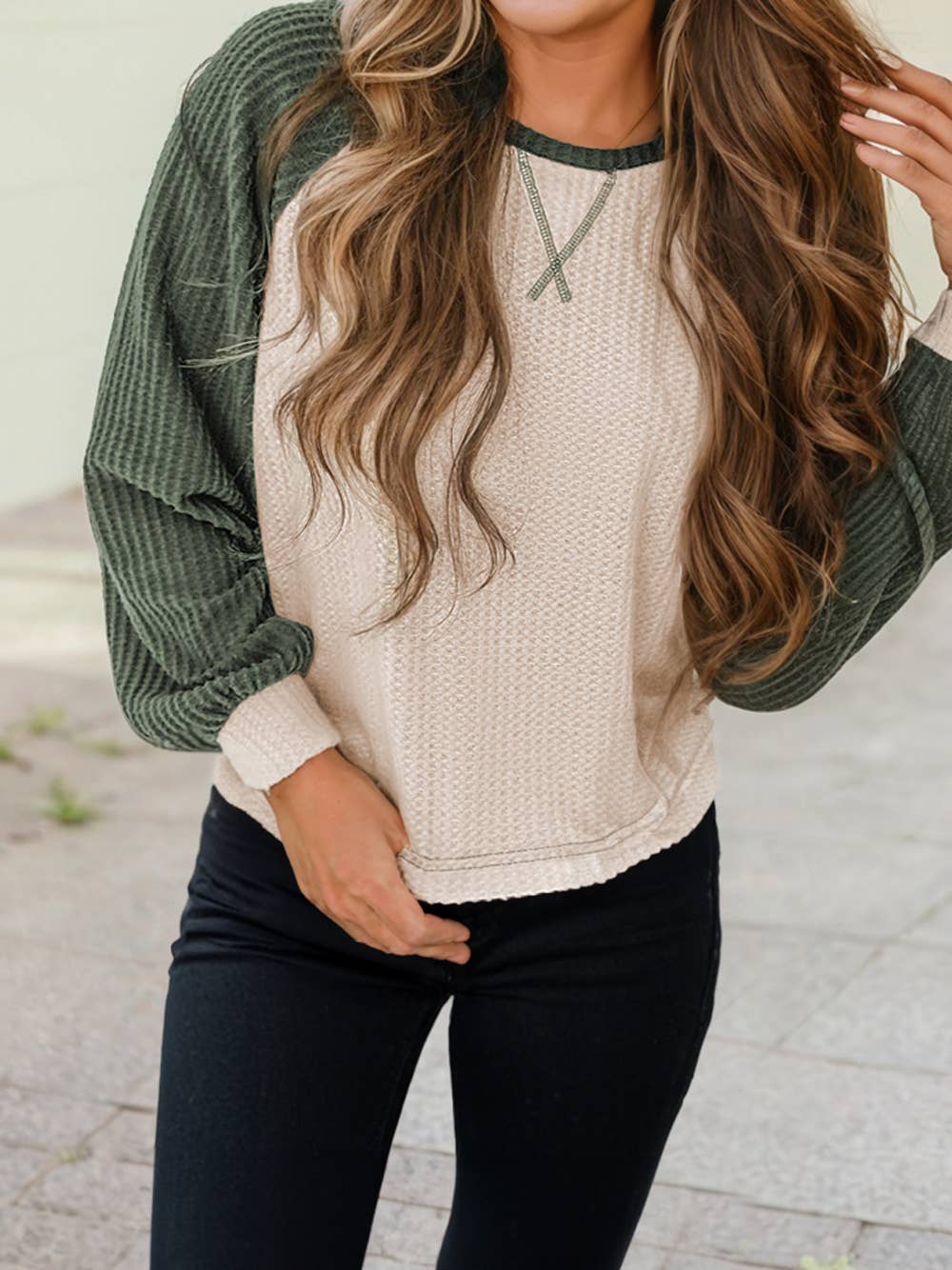 Waffle Raglan Sleeve Top