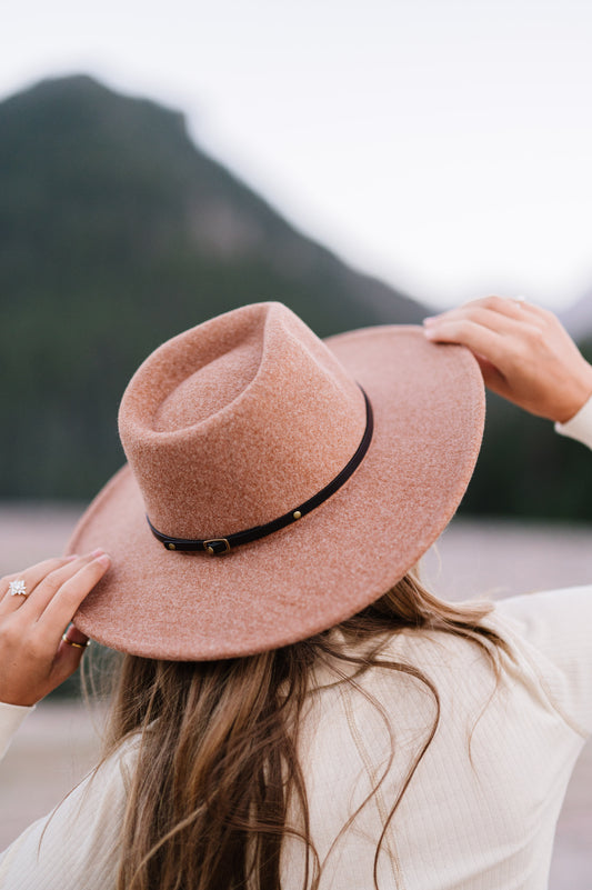 Wool Blend Wide Brim Hat w/ Belt - Camel