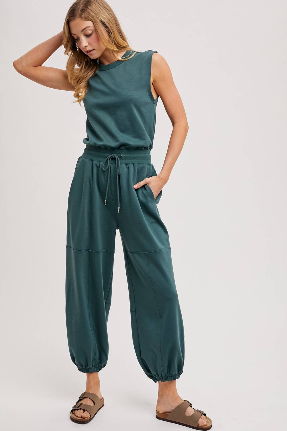 Drawstring Knit Jumpsuit