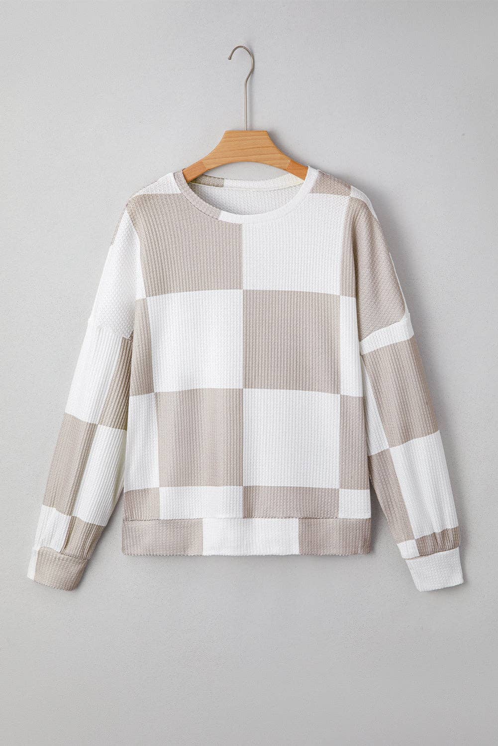 Checkered Textured Knit Sweater