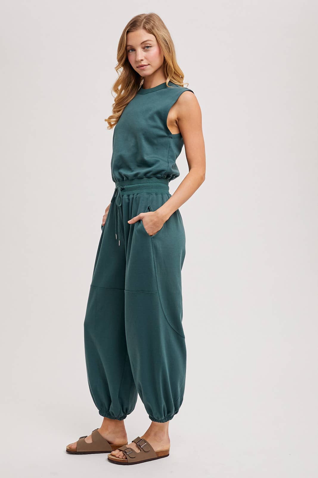 Drawstring Knit Jumpsuit