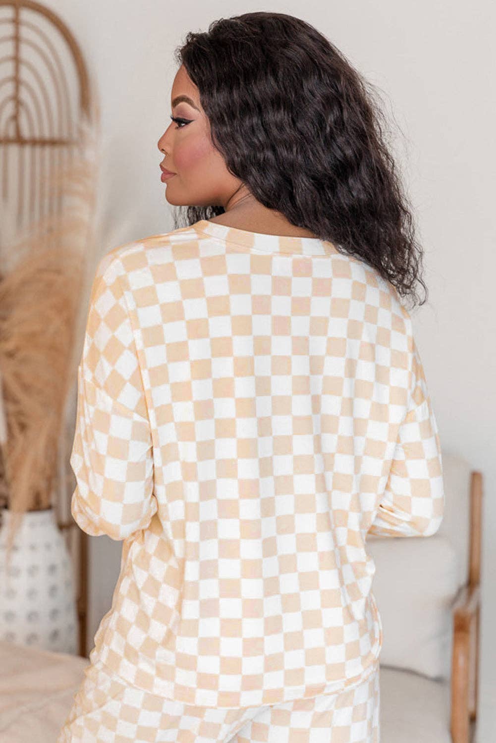 Beige Checkered Lounge Set