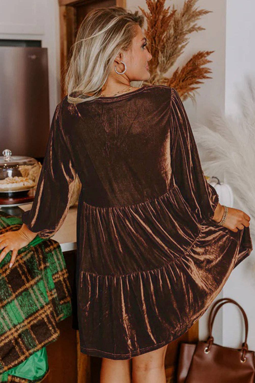 Coffee Velvet Dress