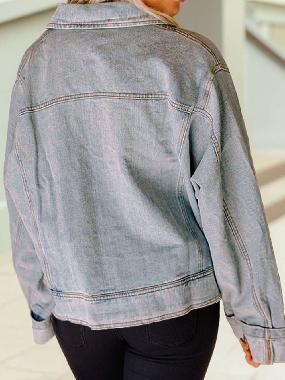 Zip Up Washed Denim Jacket
