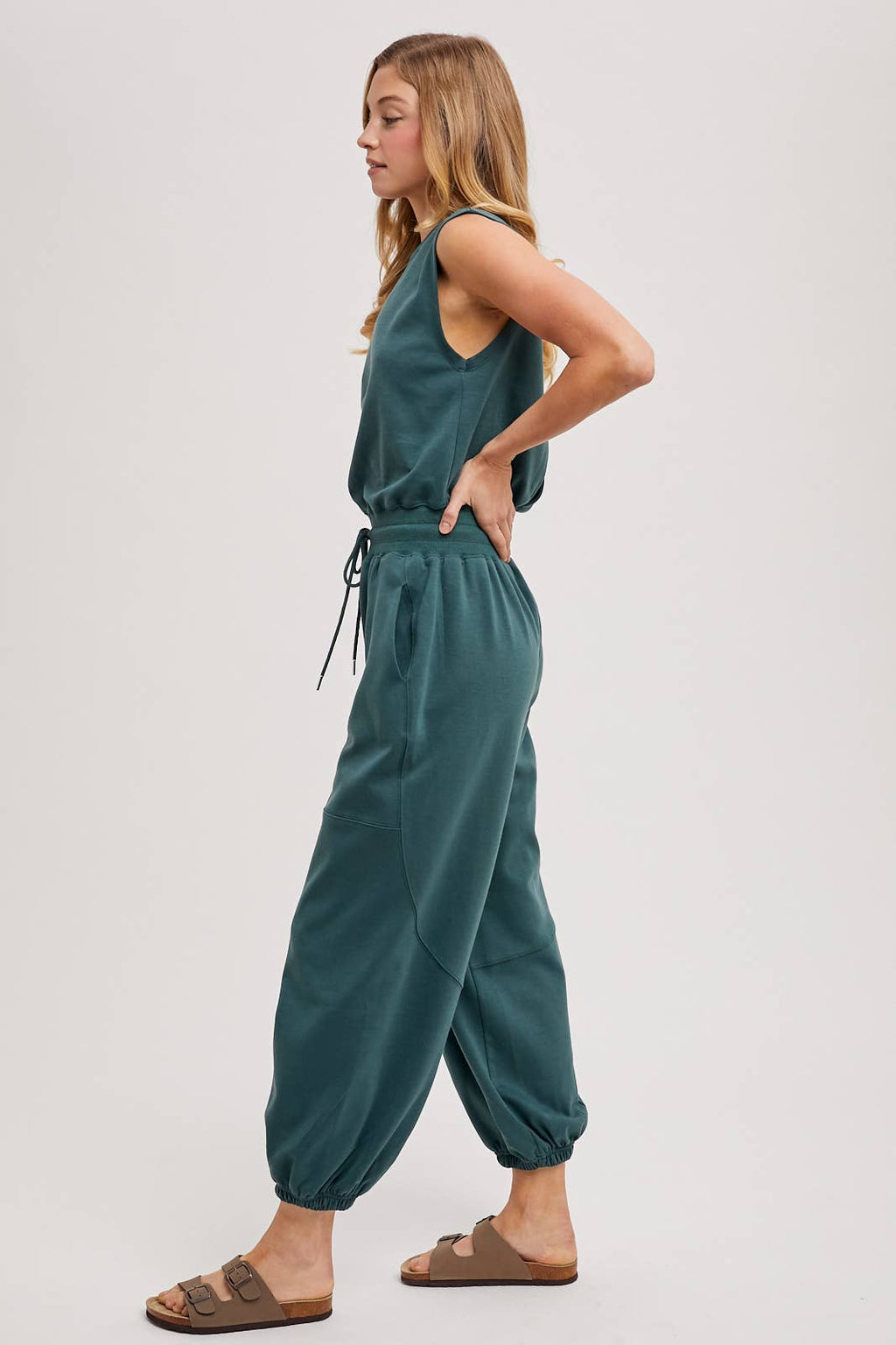 Drawstring Knit Jumpsuit
