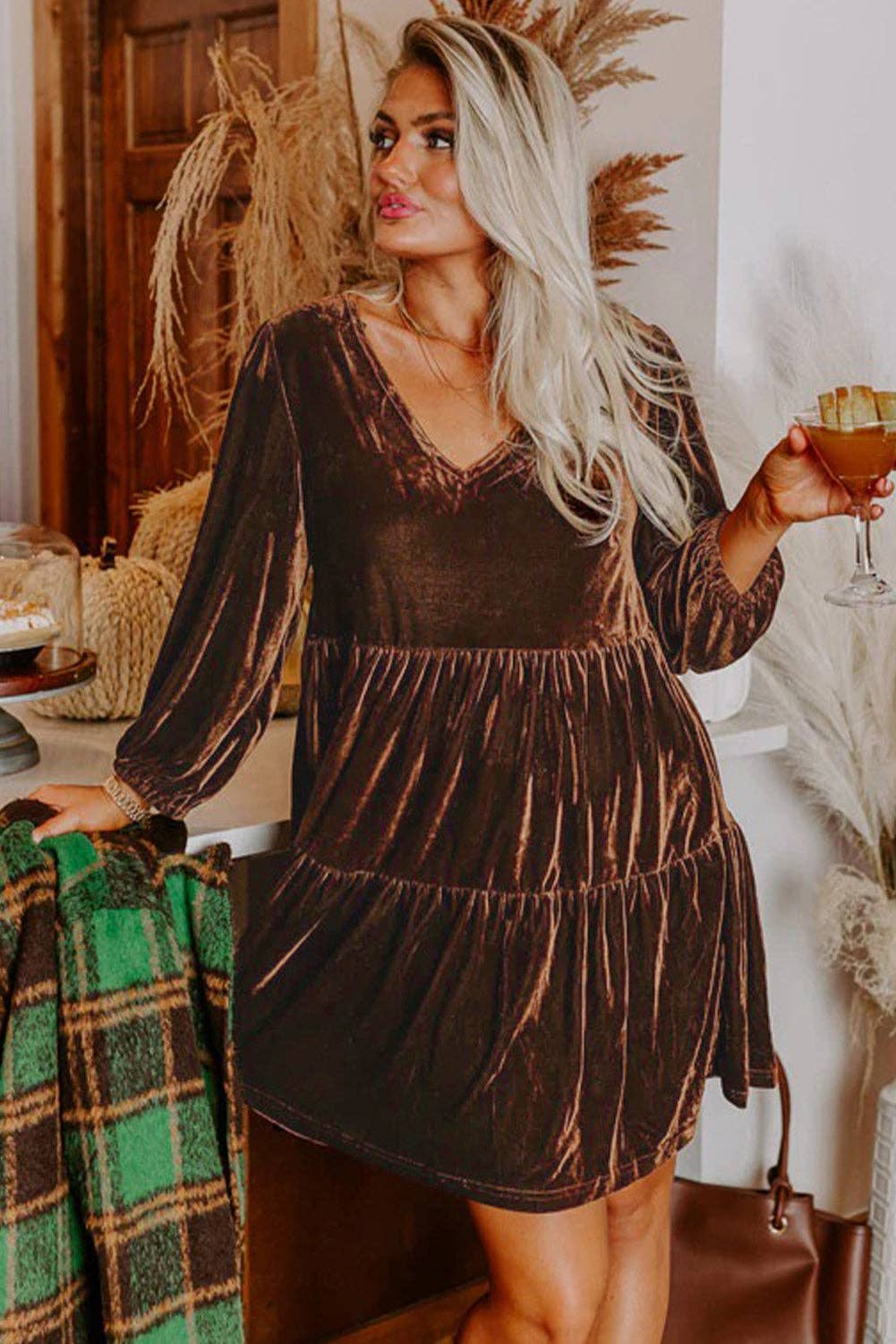 Coffee Velvet Dress