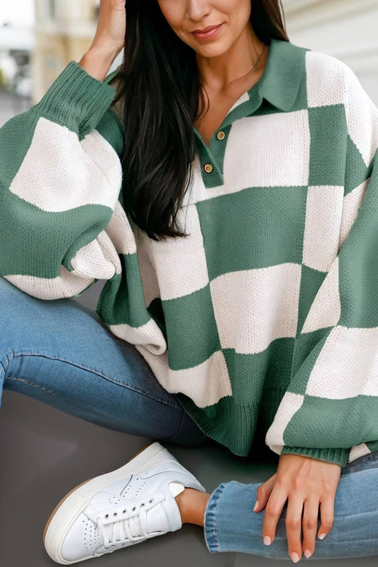 Checkered V Neck Sweater