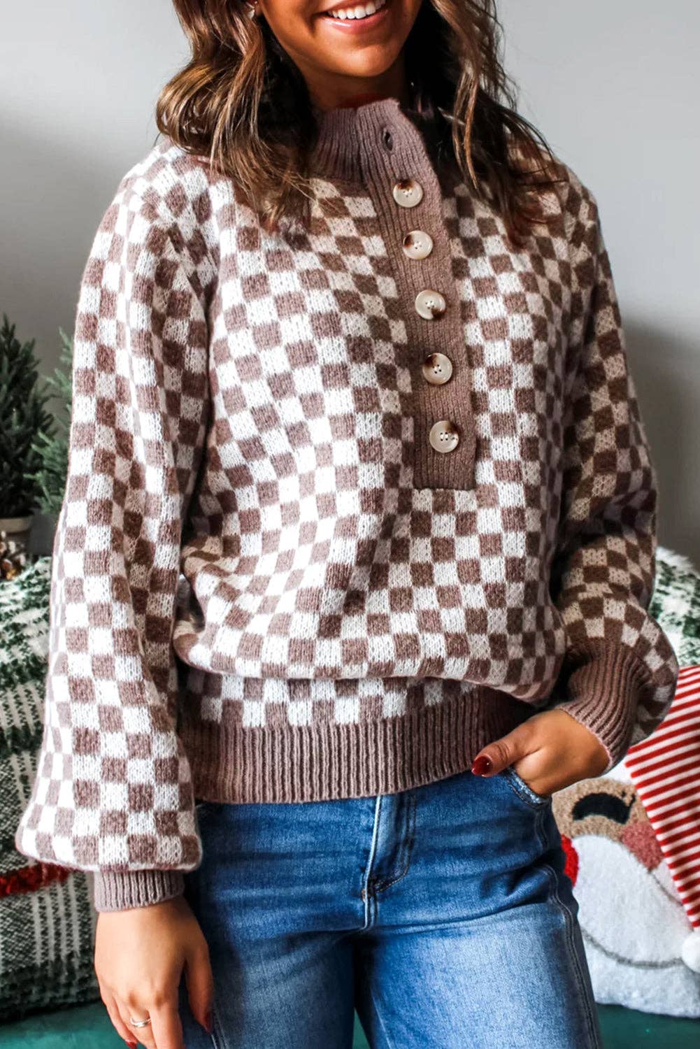 Checkerboard Knit Sweater