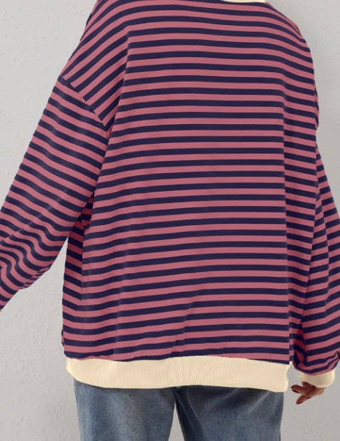 Trendy Striped Sweatshirt~Dark Red
