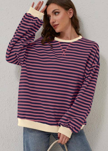 Trendy Striped Sweatshirt~Dark Red